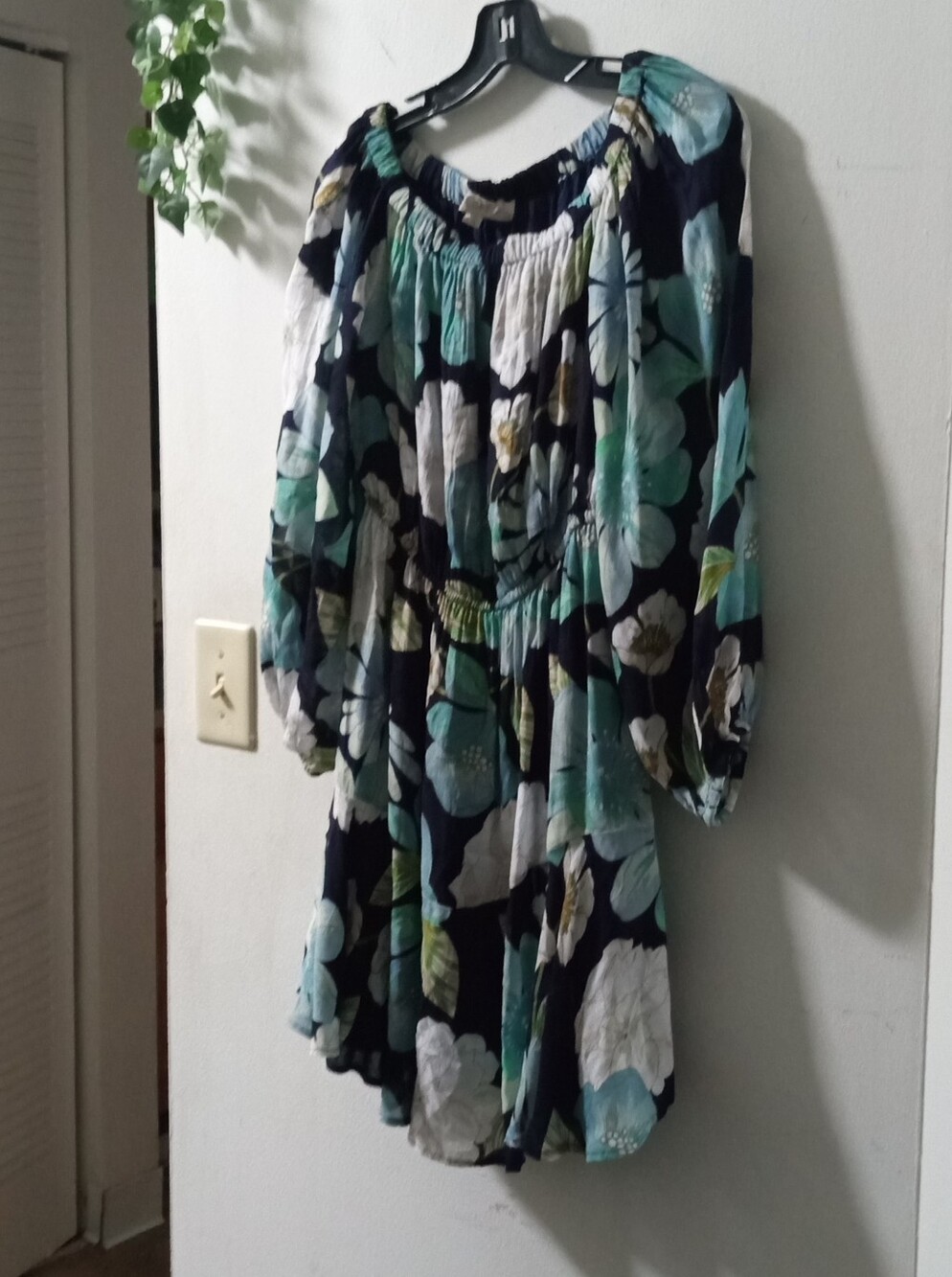 LOFT Navy Floral Dress with Aqua and White Blooms